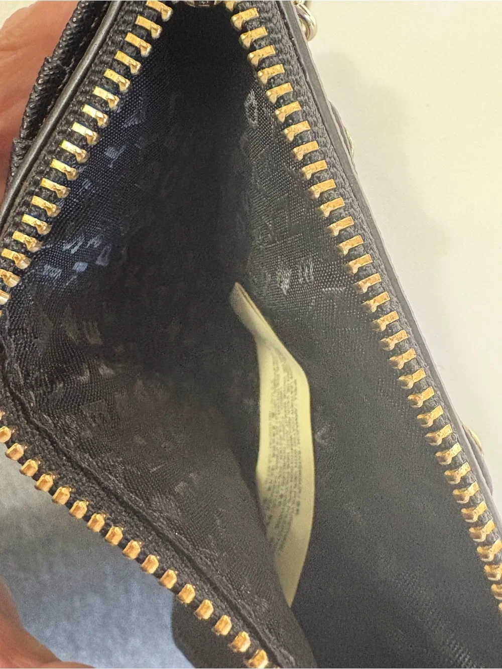 kate spade Black Leather Card Holder with Gold Keyring and Crystal Accents